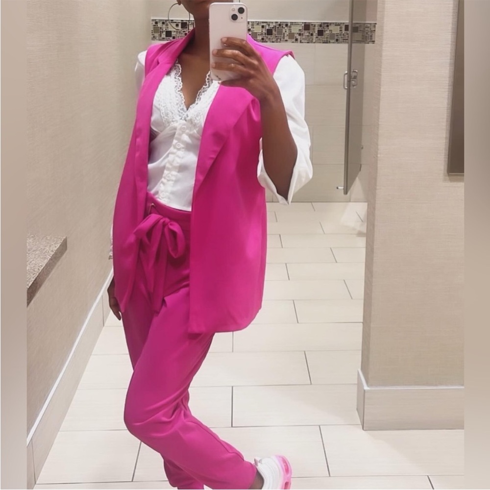 Pink Two piece with Vest and Sleek Trousers